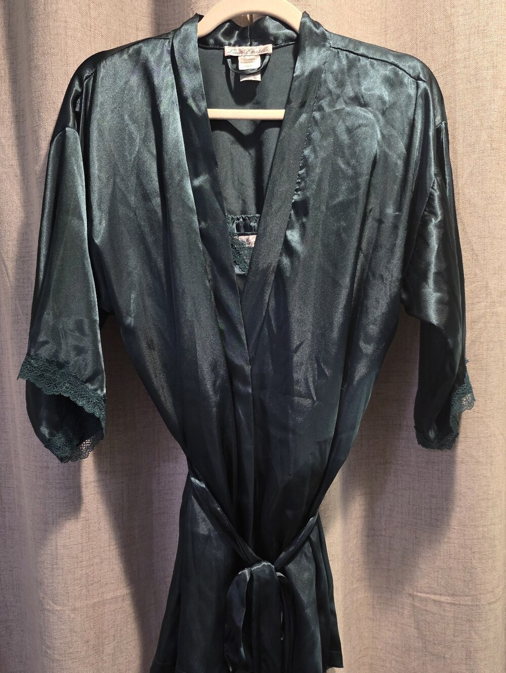Linea Donatella Emerald Green Lace-Trim Robe